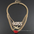 "KISS ME" Rhinestone Layered Fashion Necklace